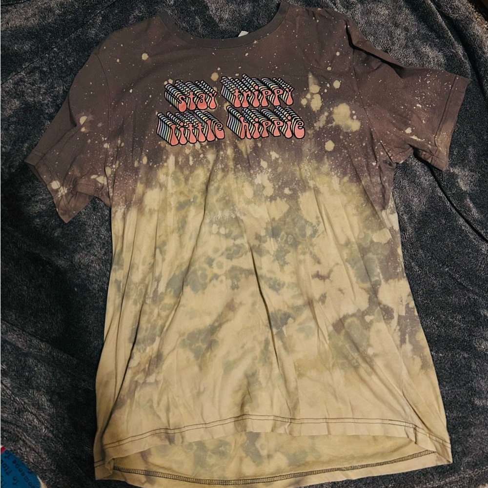 “Stay trippy little hippy” Tie-Dye Shirt - Brown and Cream
